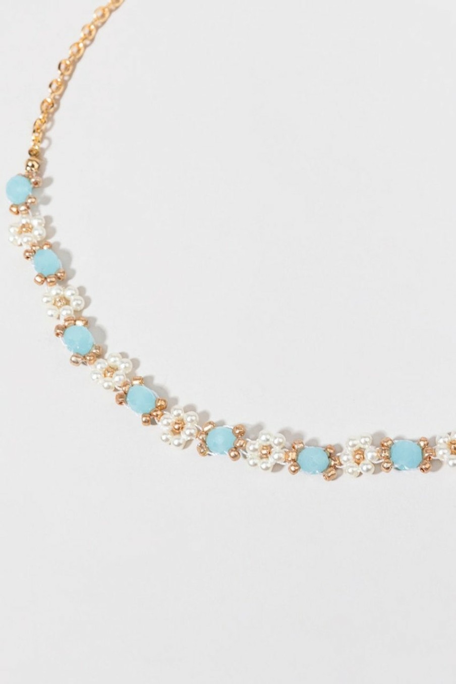 Francesca's Fae Flower Pearl Bead Necklace Blue Necklaces