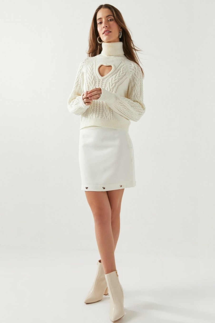 Francesca's Bobbie Heart Embellished Mini Skirt White Skirts