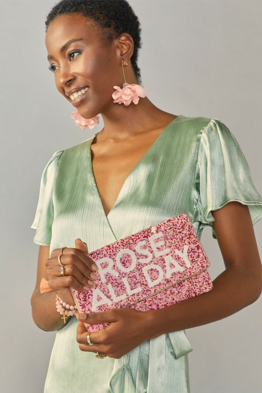 Francesca's Rose All Day Beaded Clutch Pink Bags & Wallets