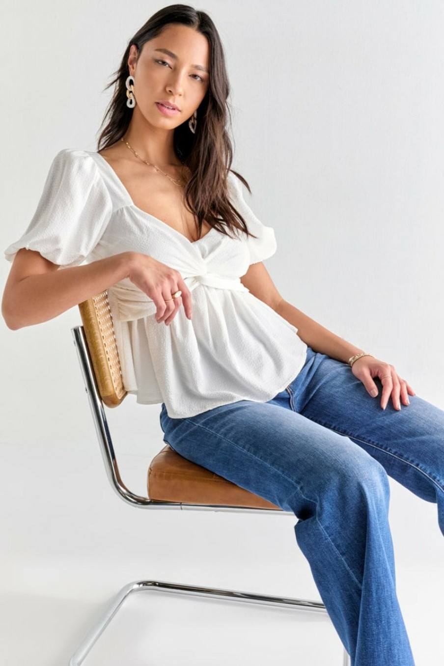 Francesca's Franny Criss Cross Textured Blouse Tops