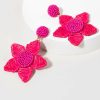 Francesca's Rattan And Seedbead Flower Drop Earrings Fuchsia Earrings