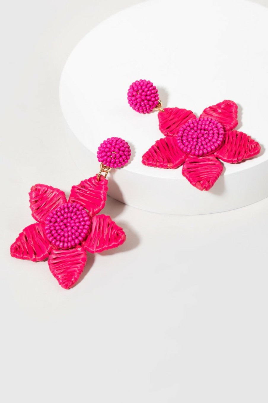 Francesca's Rattan And Seedbead Flower Drop Earrings Fuchsia Earrings