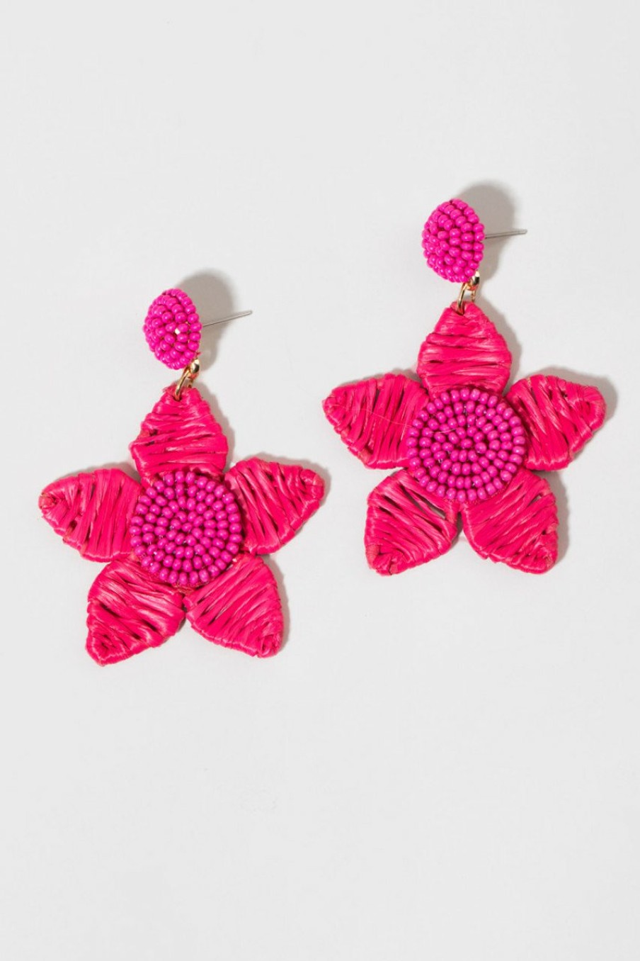 Francesca's Rattan And Seedbead Flower Drop Earrings Fuchsia Earrings