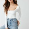 Francesca's Yummi By Francesca'S Long Sleeve Square Neck Bodysuit Tops