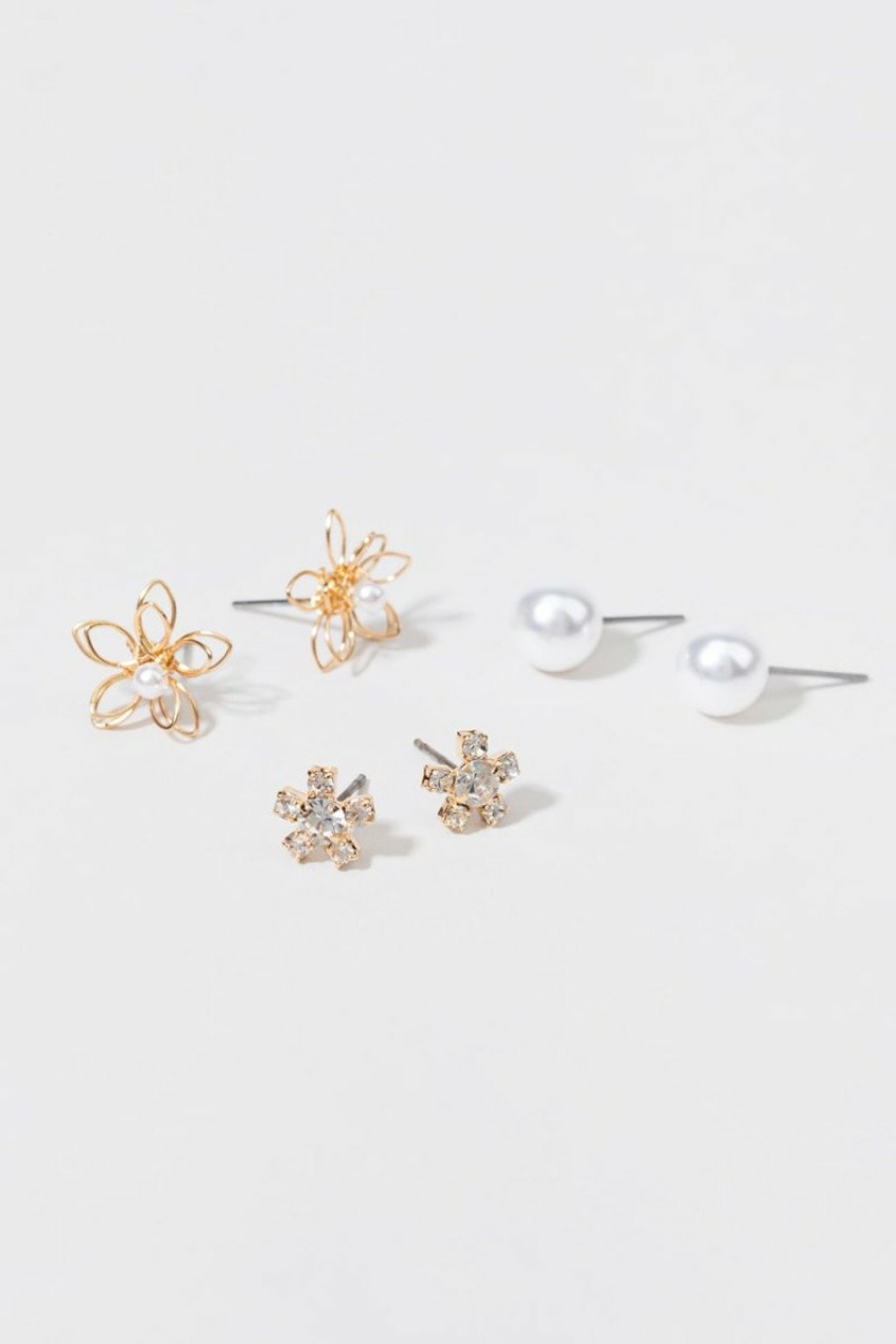 Francesca's Rena Crystal And Pearl Earring Set Gold Earrings