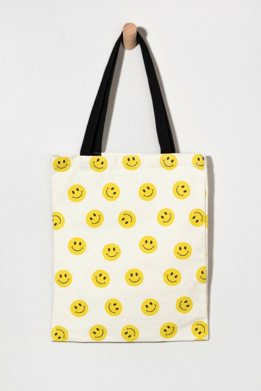 Francesca's Flora Smiley Face Printed Canvas Tote Yellow Bags & Wallets