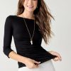 Francesca's Jenae Slinky Slash Neck Top Black Tops