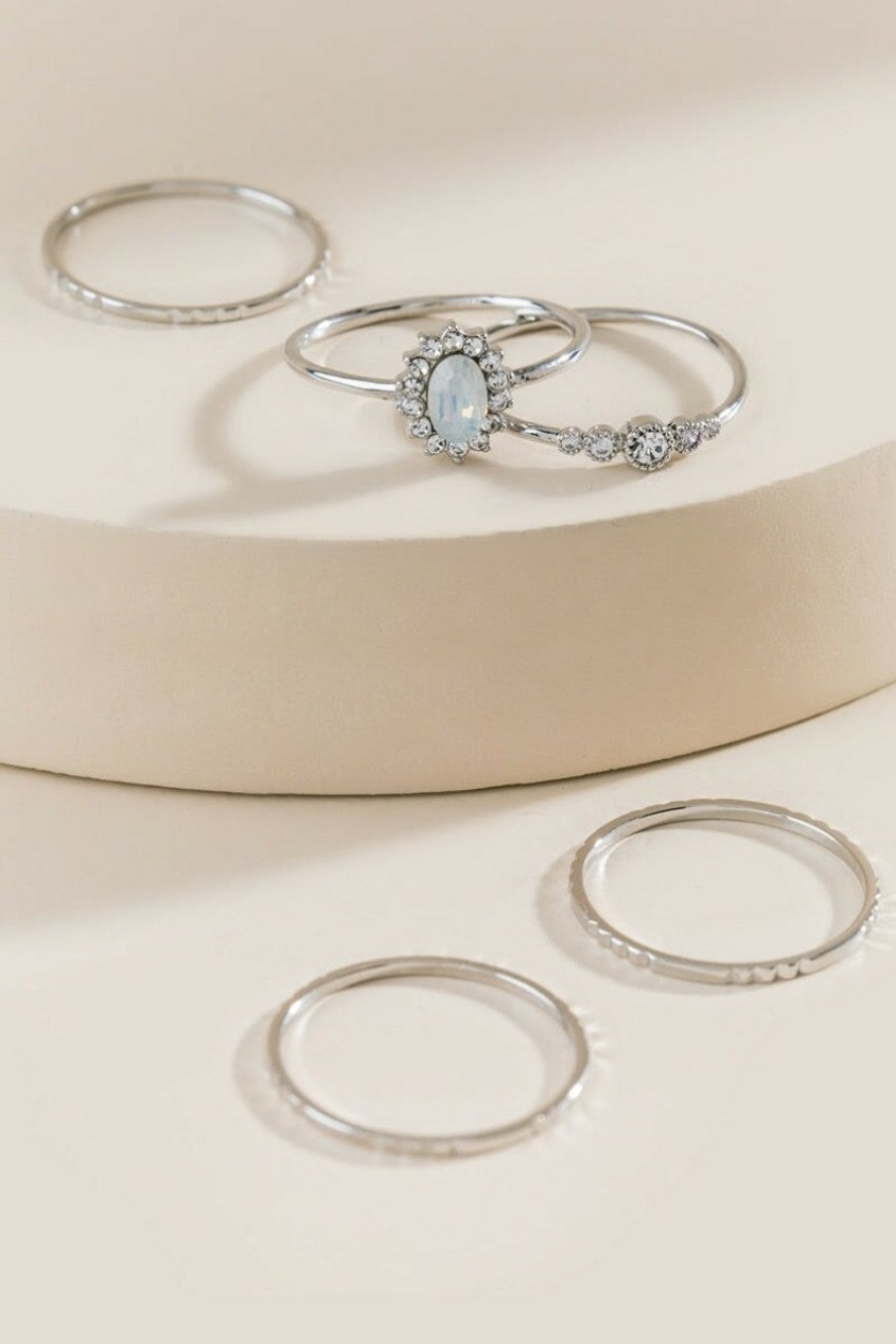 Francesca's Alanna Opal Ring Set Silver Rings