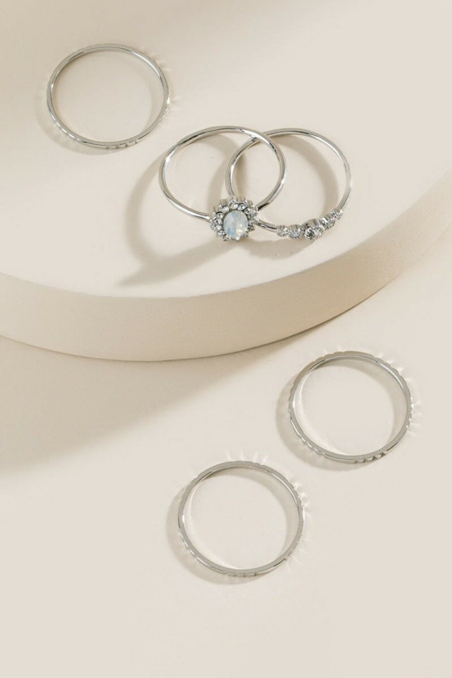 Francesca's Alanna Opal Ring Set Silver Rings