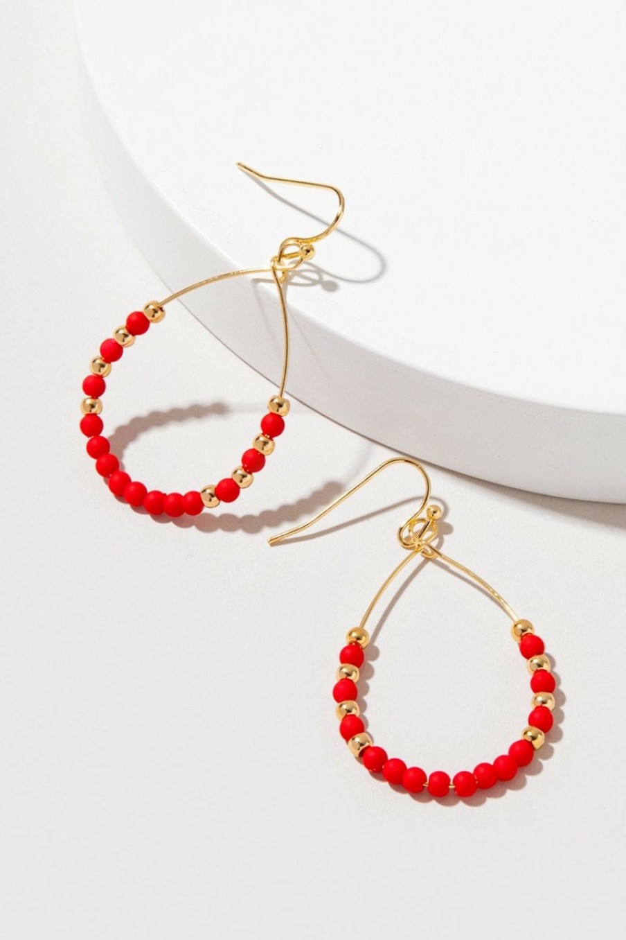 Francesca's Annette Gold And Bead Hoops Red Earrings