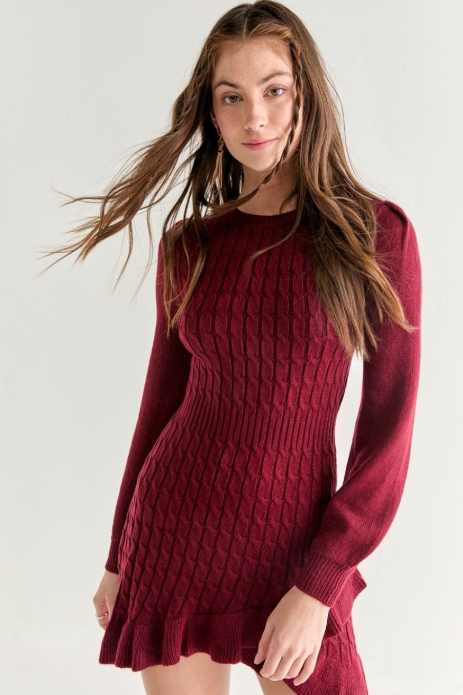 Francesca's Marianne Asymmetrical Sweater Dress Burgundy Dresses