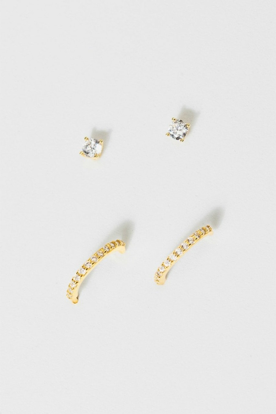 Francesca's Milla Crystal Stud Set Gold Earrings