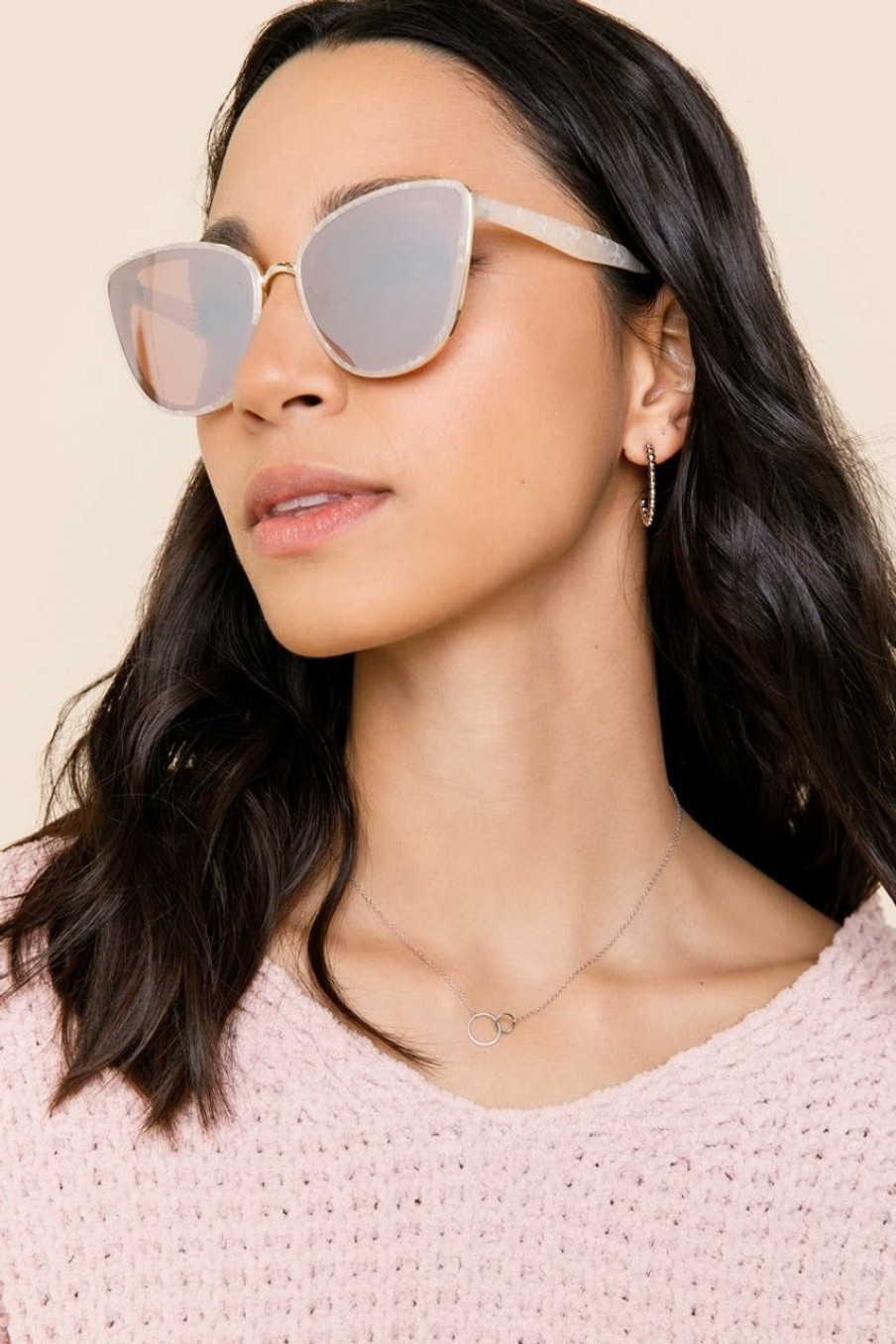 Francesca's Evelyn Classic Cat Eye Sunglasses Pearl Sunglasses