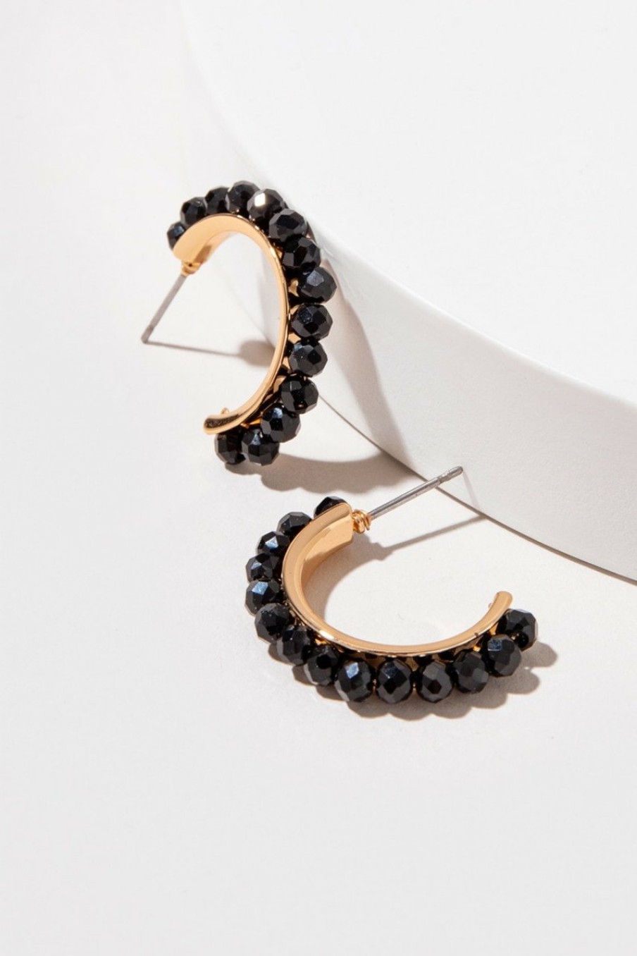 Francesca's Aviana Bead Lined Hoops Black Earrings