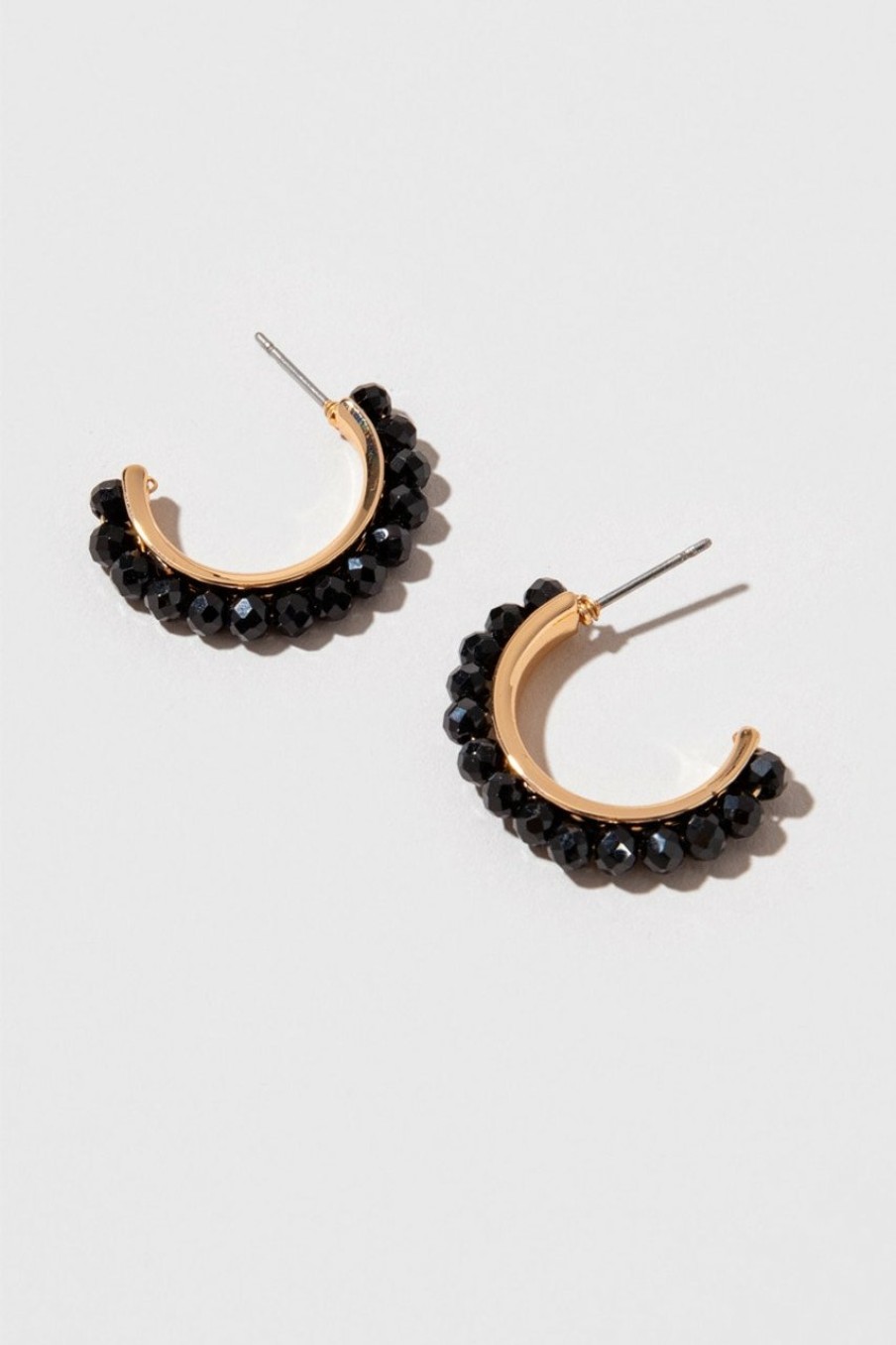 Francesca's Aviana Bead Lined Hoops Black Earrings