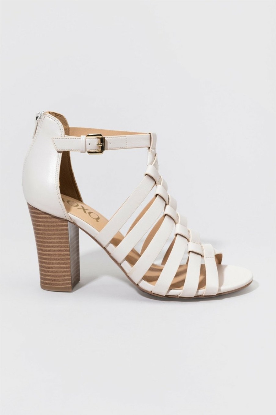 Francesca's Xoxo Baxter Caged Stacked Heels Multi Color Ivory Heels