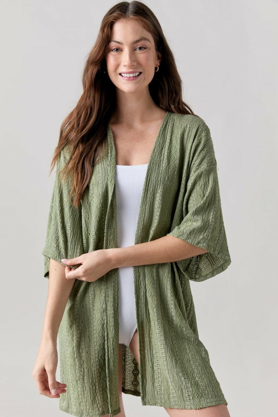 Francesca's Terri Pointelle Solid Cover Up Sage Green Swim Cover Ups