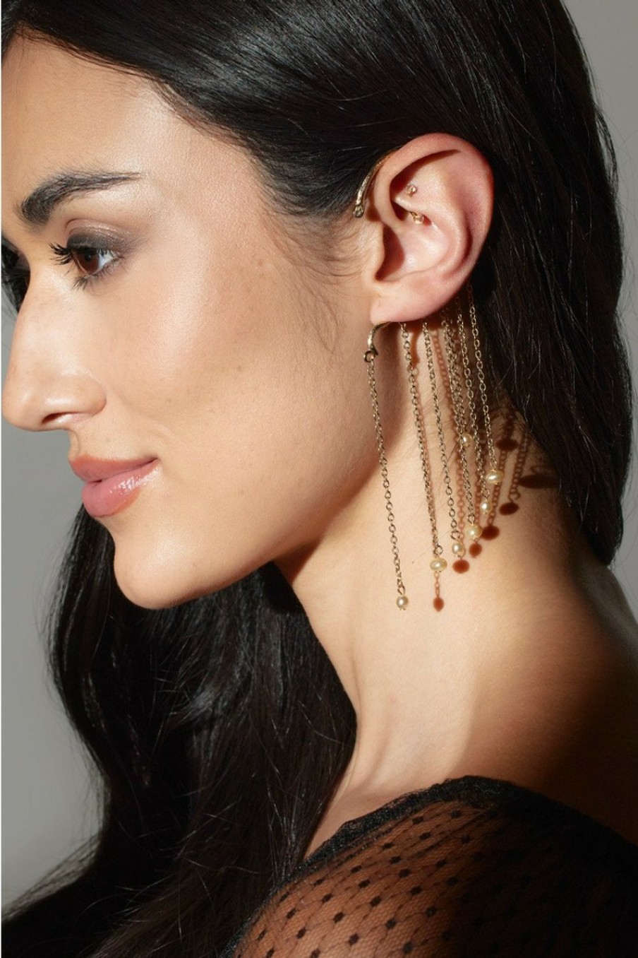 Francesca's Luxe Over The Ear Fringe Cuff Pearl Earrings