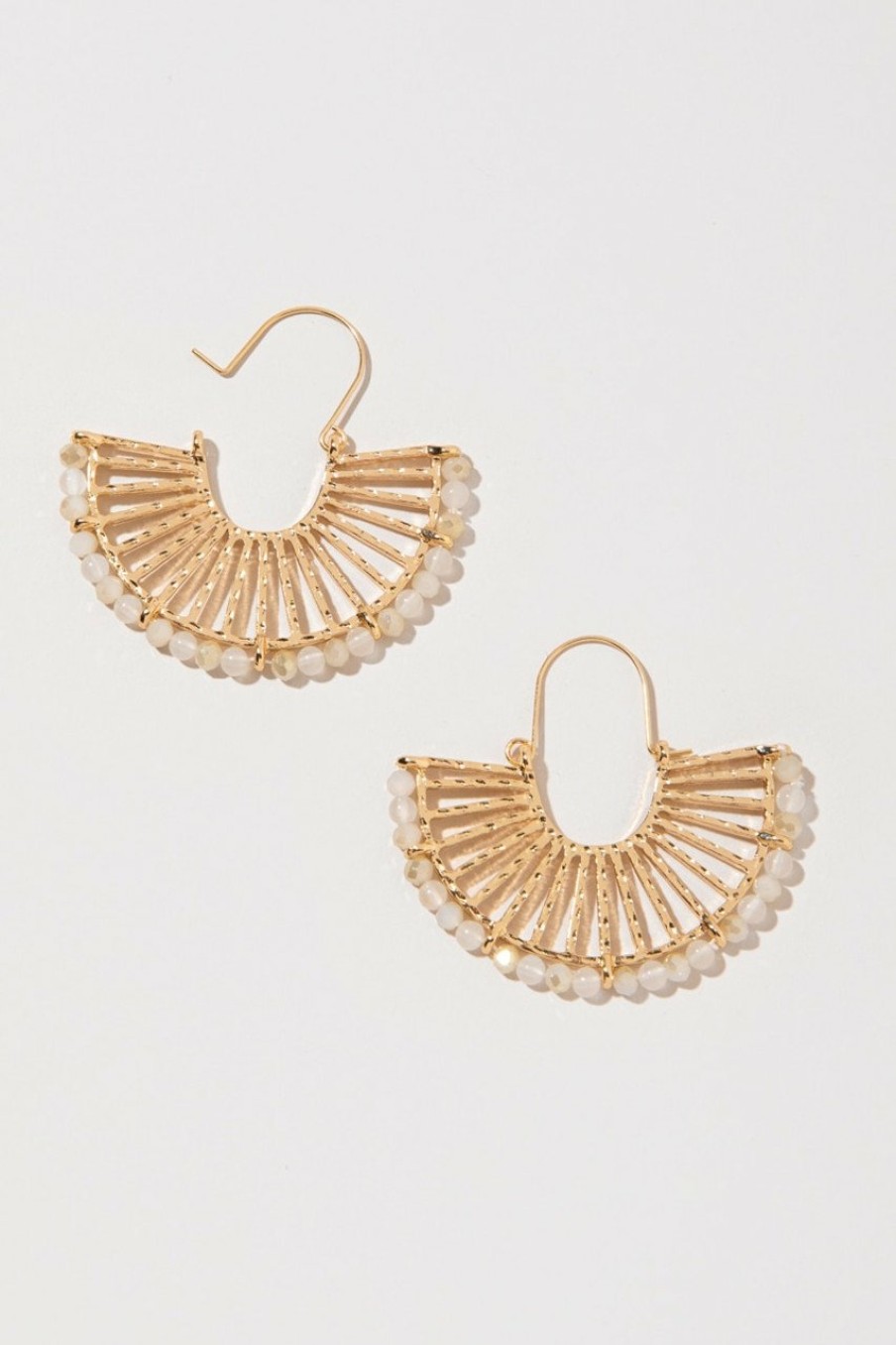 Francesca's Ella Glass Bead Metal Fan Hoop Earrings Ivory Earrings