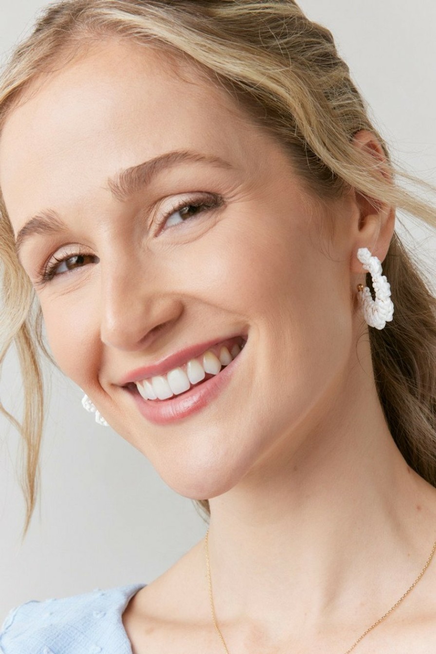 Francesca's Raffia Flower Hoop Earrings White Earrings