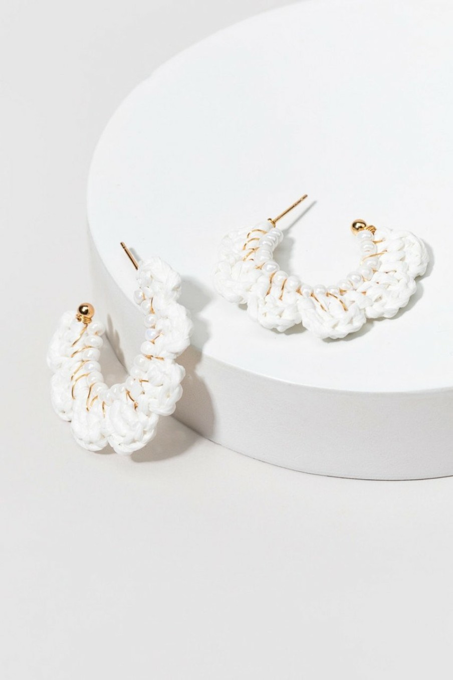 Francesca's Raffia Flower Hoop Earrings White Earrings