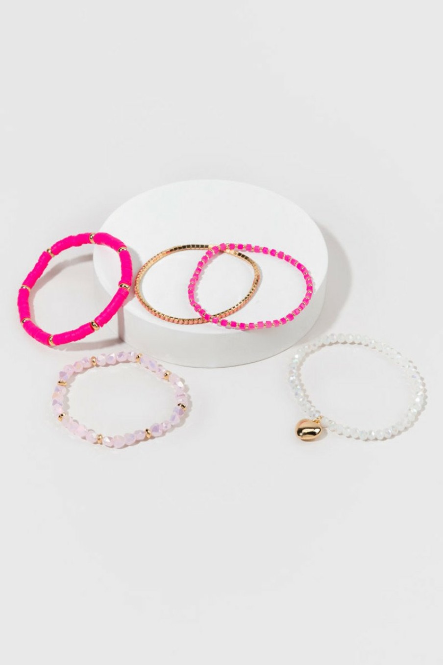 Francesca's Debra Rubber Heart Bracelet Set Pink Bracelets