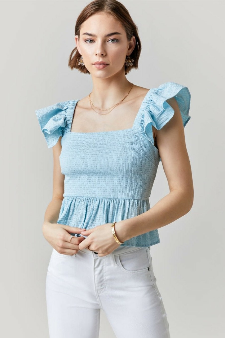 Francesca's Jessie Bow Back Peplum Blouse Tops