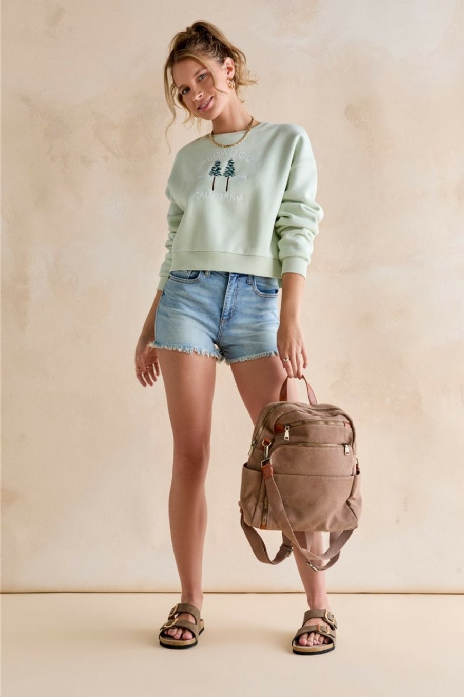 Francesca's Alison Redwood California Sweatshirt Sage Green Tops