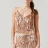 Francesca's Marla Layered Fringe Strappy Tank Top Champagne Tops