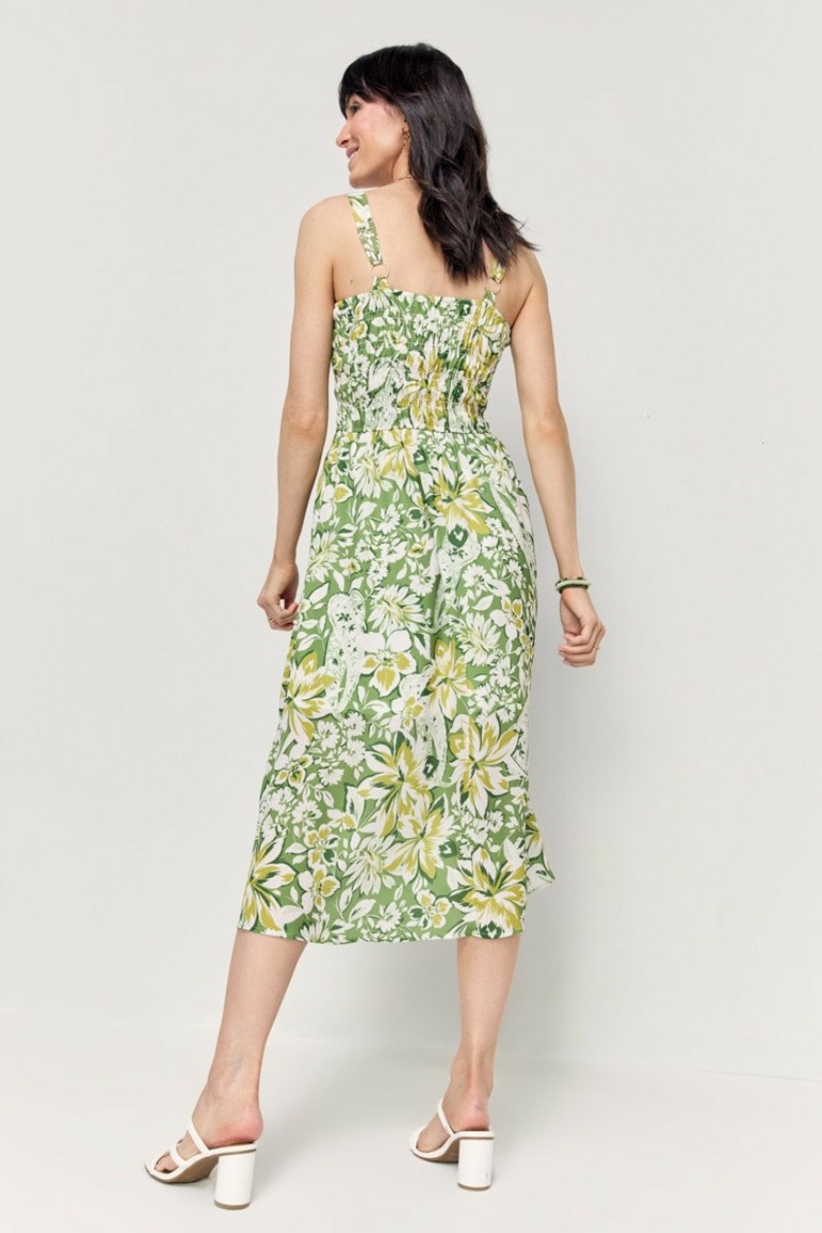 Francesca's Cecelia Floral Smocked Top Midi Dress Green Dresses