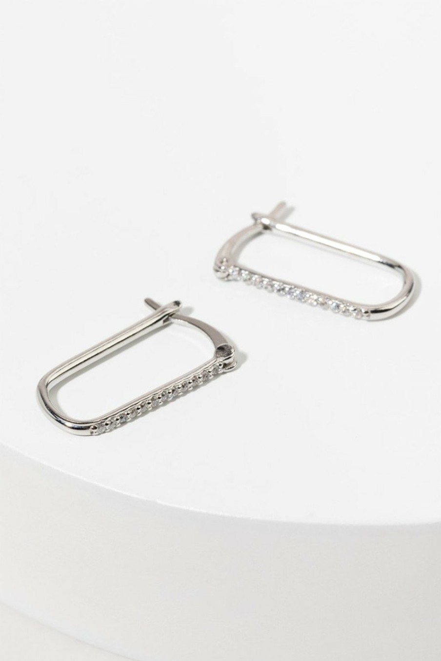 Francesca's Llaria Sterling Pave Cz Oblong Hoop Earrings Silver Earrings