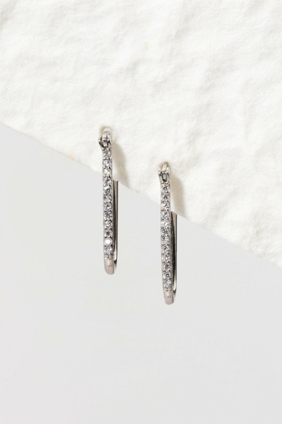 Francesca's Llaria Sterling Pave Cz Oblong Hoop Earrings Silver Earrings