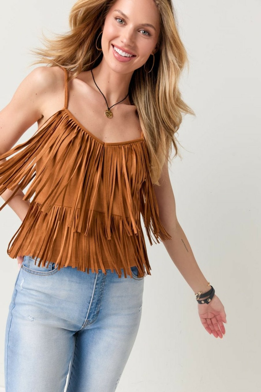 Francesca's Shelley Fringe Tank Top Tops