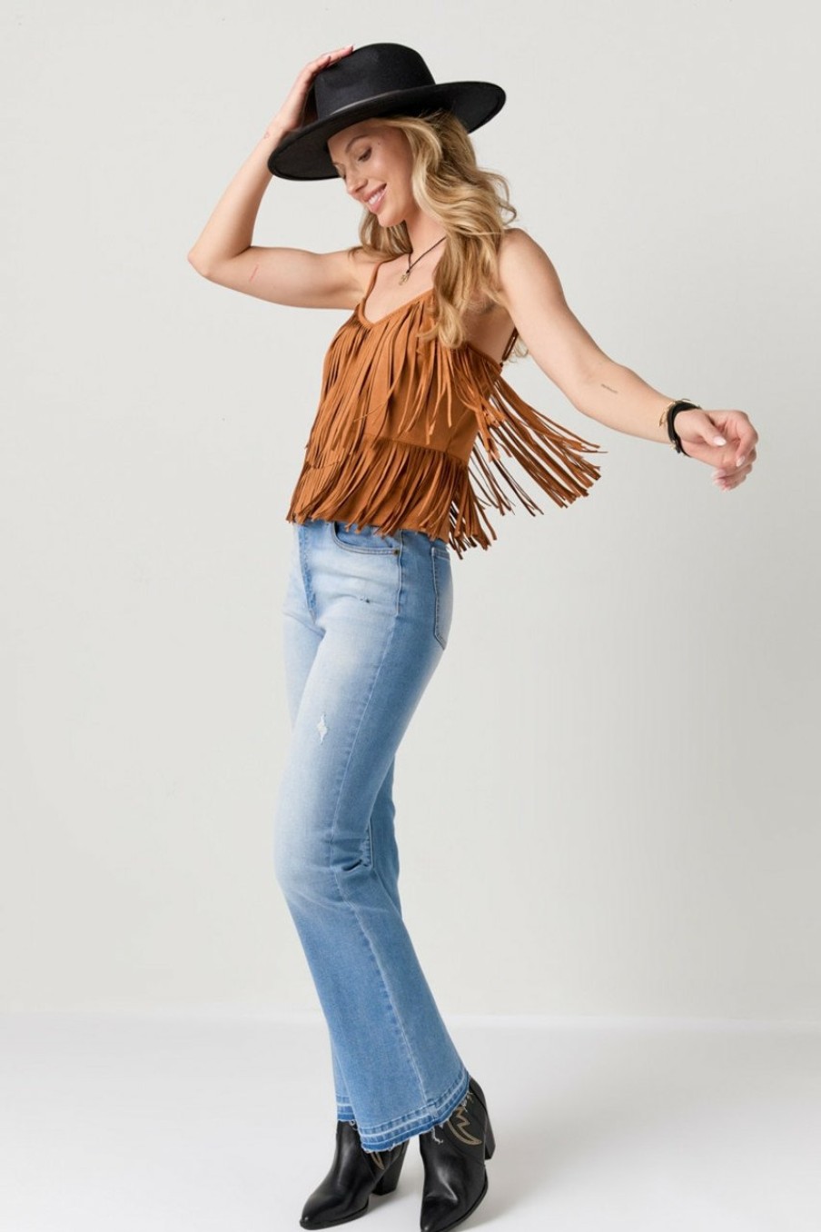 Francesca's Shelley Fringe Tank Top Tops