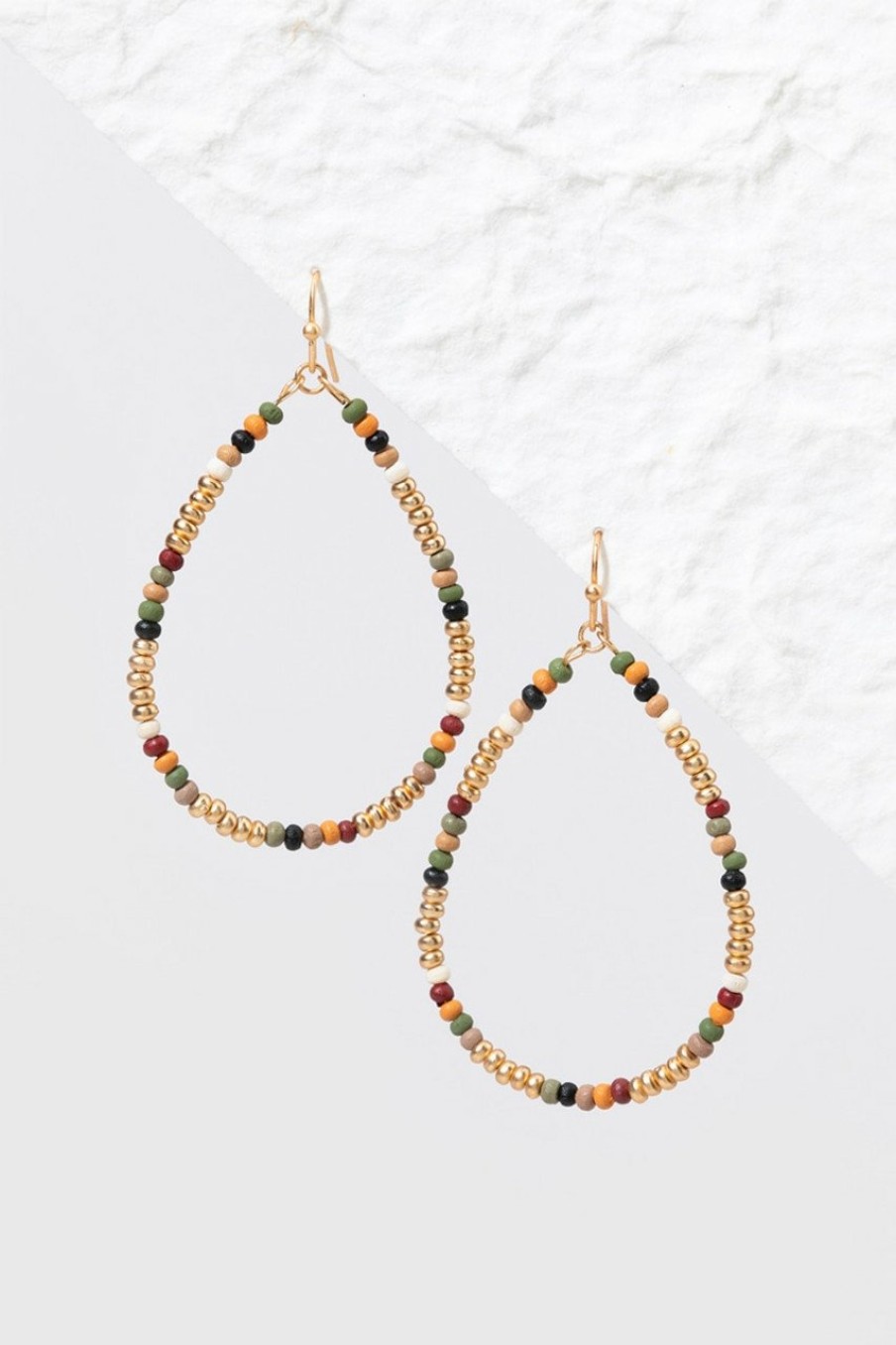 Francesca's Ashlee Painted Wood Gold Bead Teardrop Earrings Multi Earrings