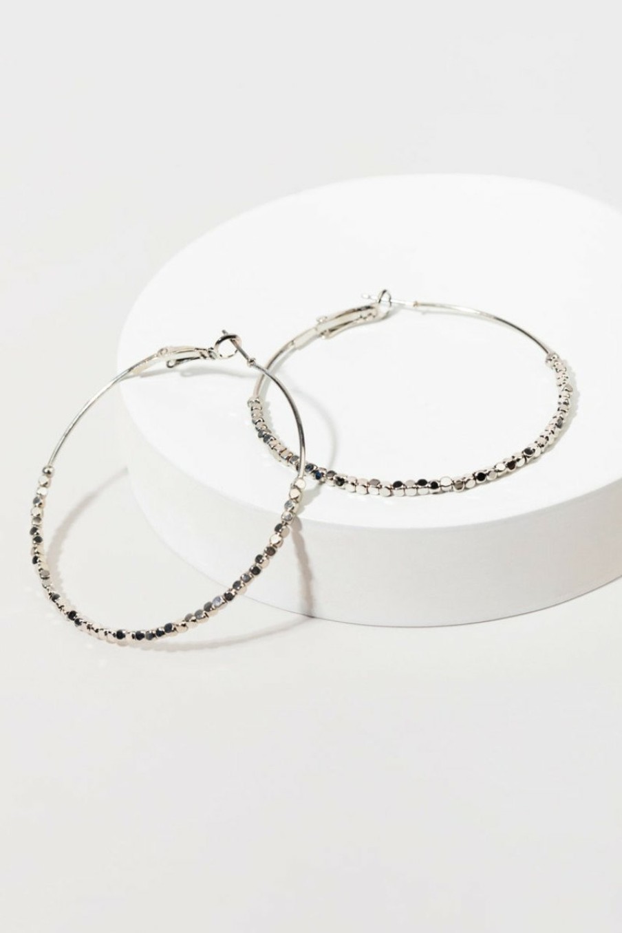 Francesca's Davinia Cube Beads Hoops Silver Earrings