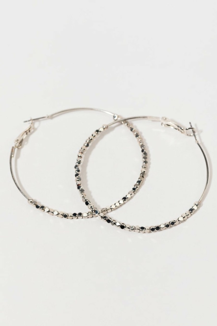 Francesca's Davinia Cube Beads Hoops Silver Earrings