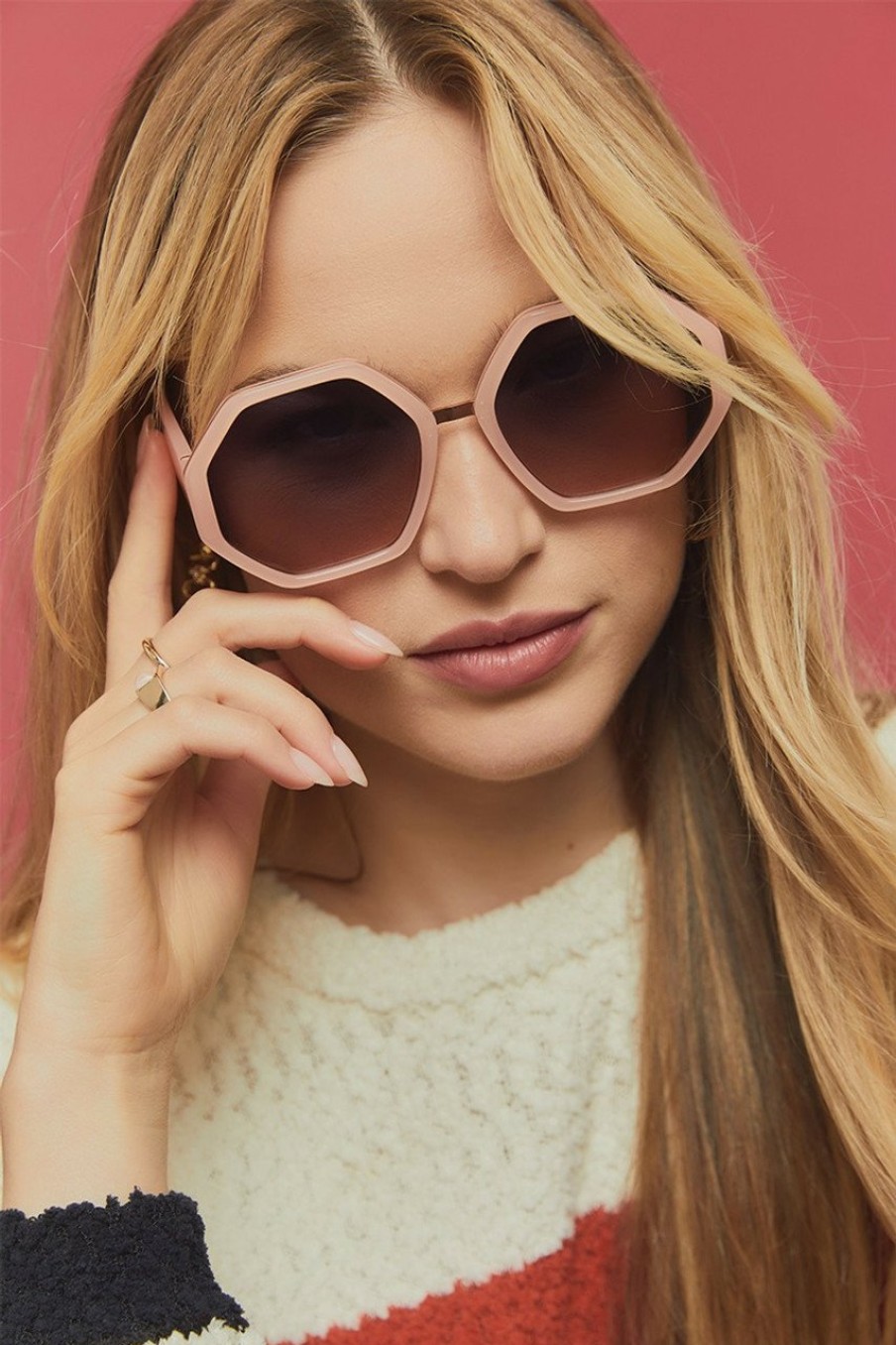 Francesca's Eliza Heptagon Sunglasses Pink Sunglasses