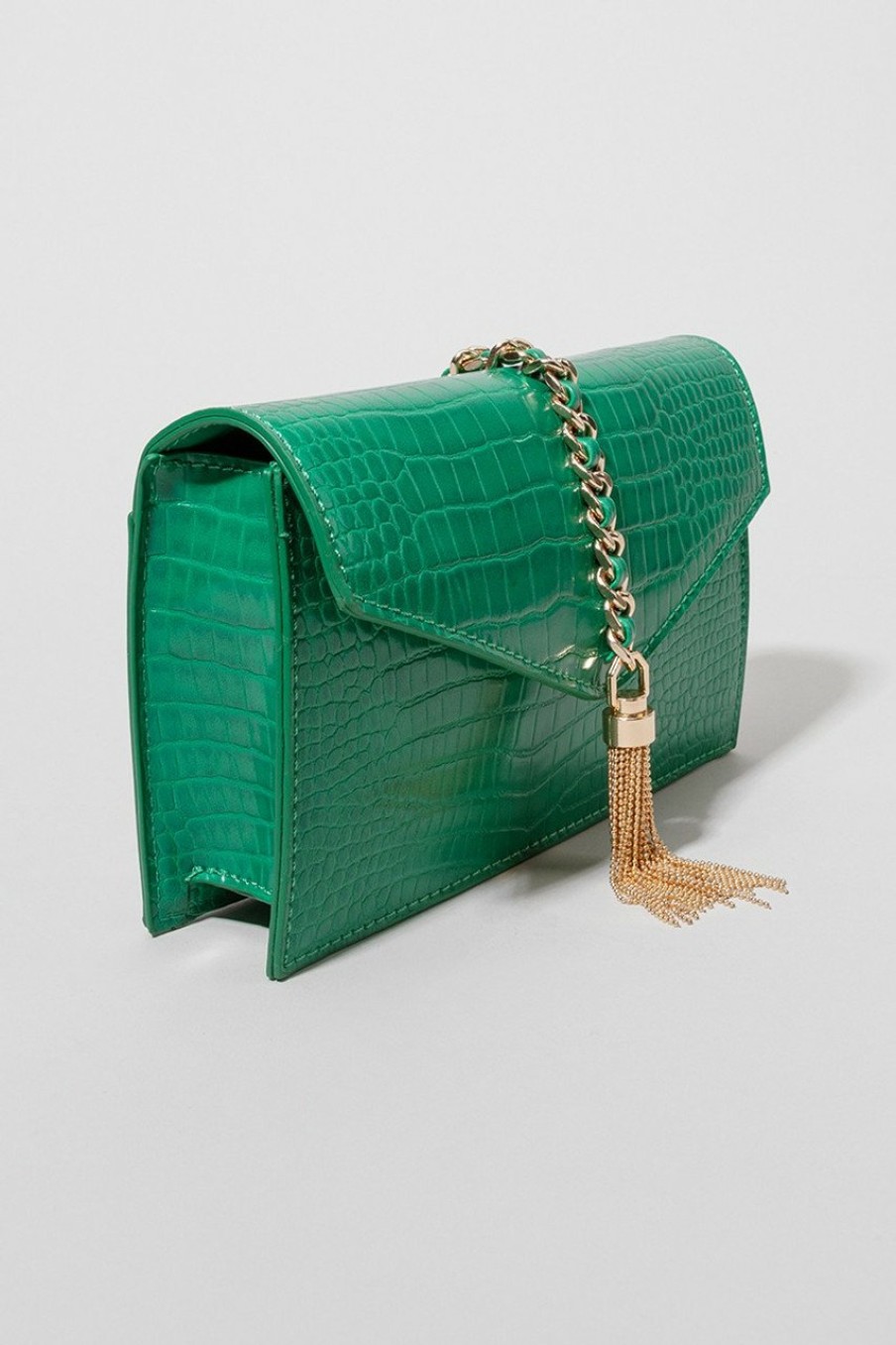 Francesca's Naydean Faux Croc Chain Fringe Crossbody Bags & Wallets