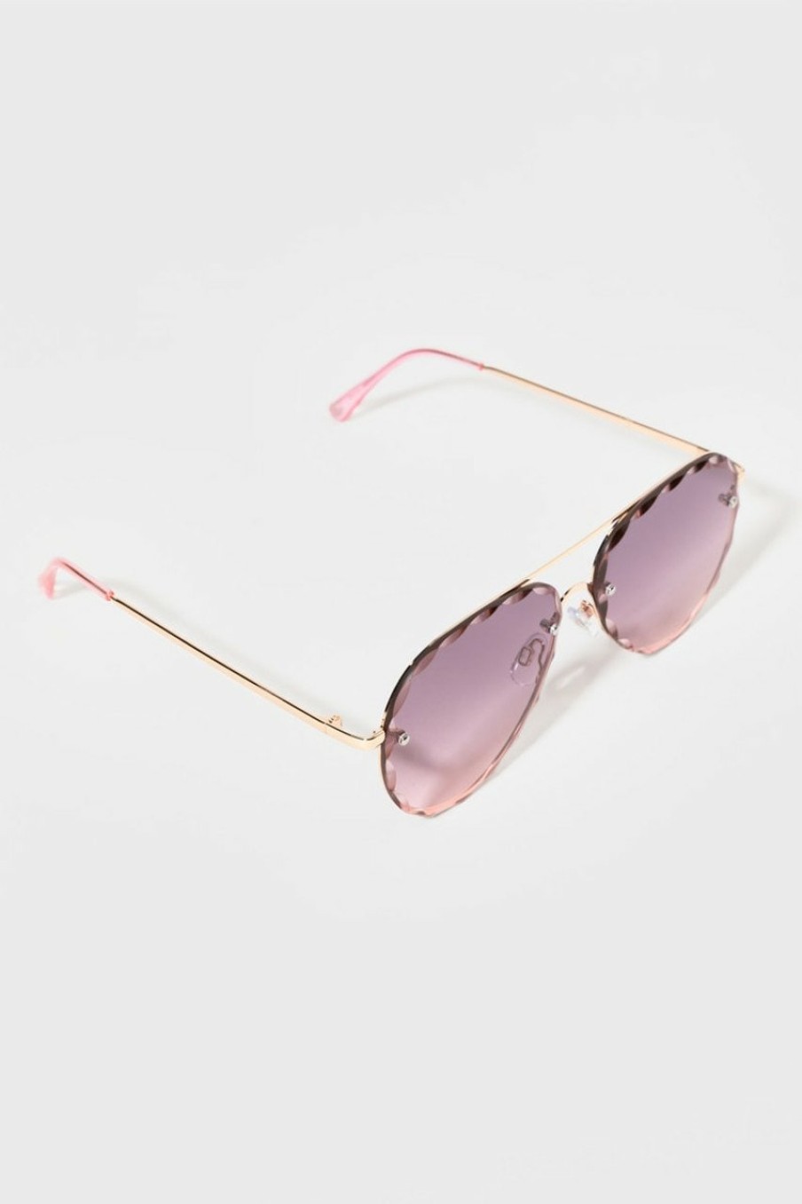 Francesca's Nitsa Scallop Edge Aviator Sunglasses Pink Sunglasses