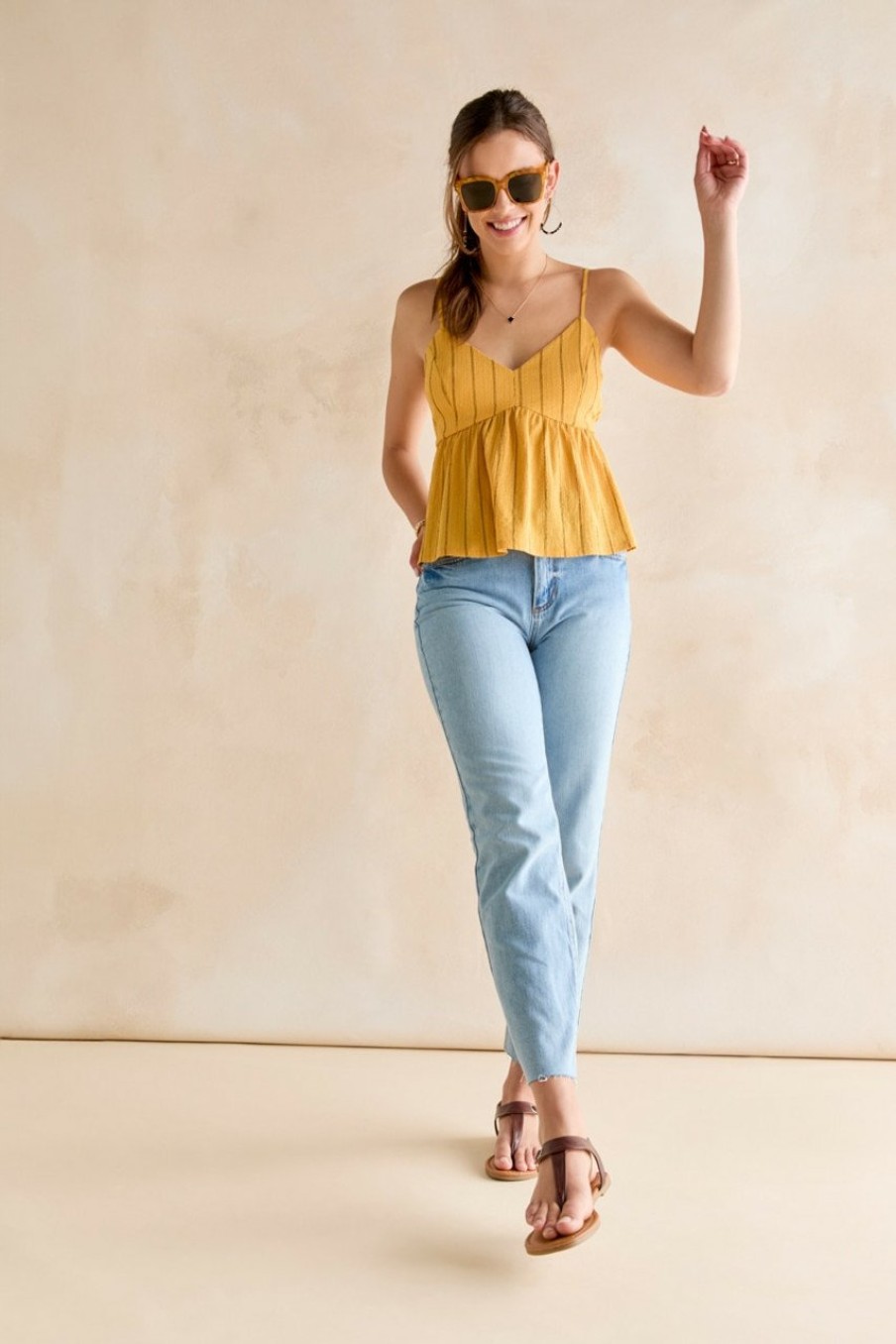 Francesca's Martha Crinkle Textured Tank Top Yellow Tops