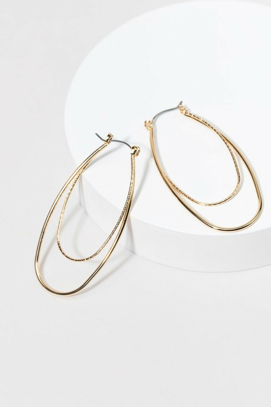 Francesca's Harriet Oblong Textured And Smooth Hoops Gold Earrings