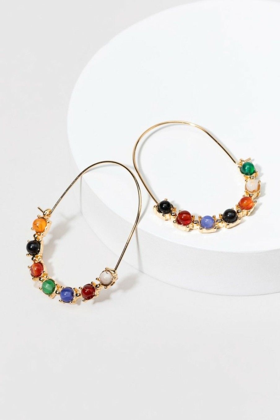 Francesca's Xoe Rainbow Semi-Precious Stone Hoop Earrings Multi Earrings