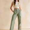 Francesca's Azura Embroidered Camo Joggers Olive Green Pants