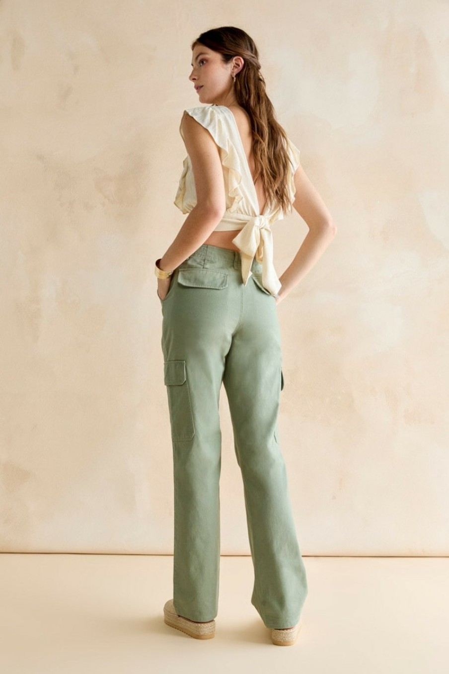 Francesca's Azura Embroidered Camo Joggers Olive Green Pants