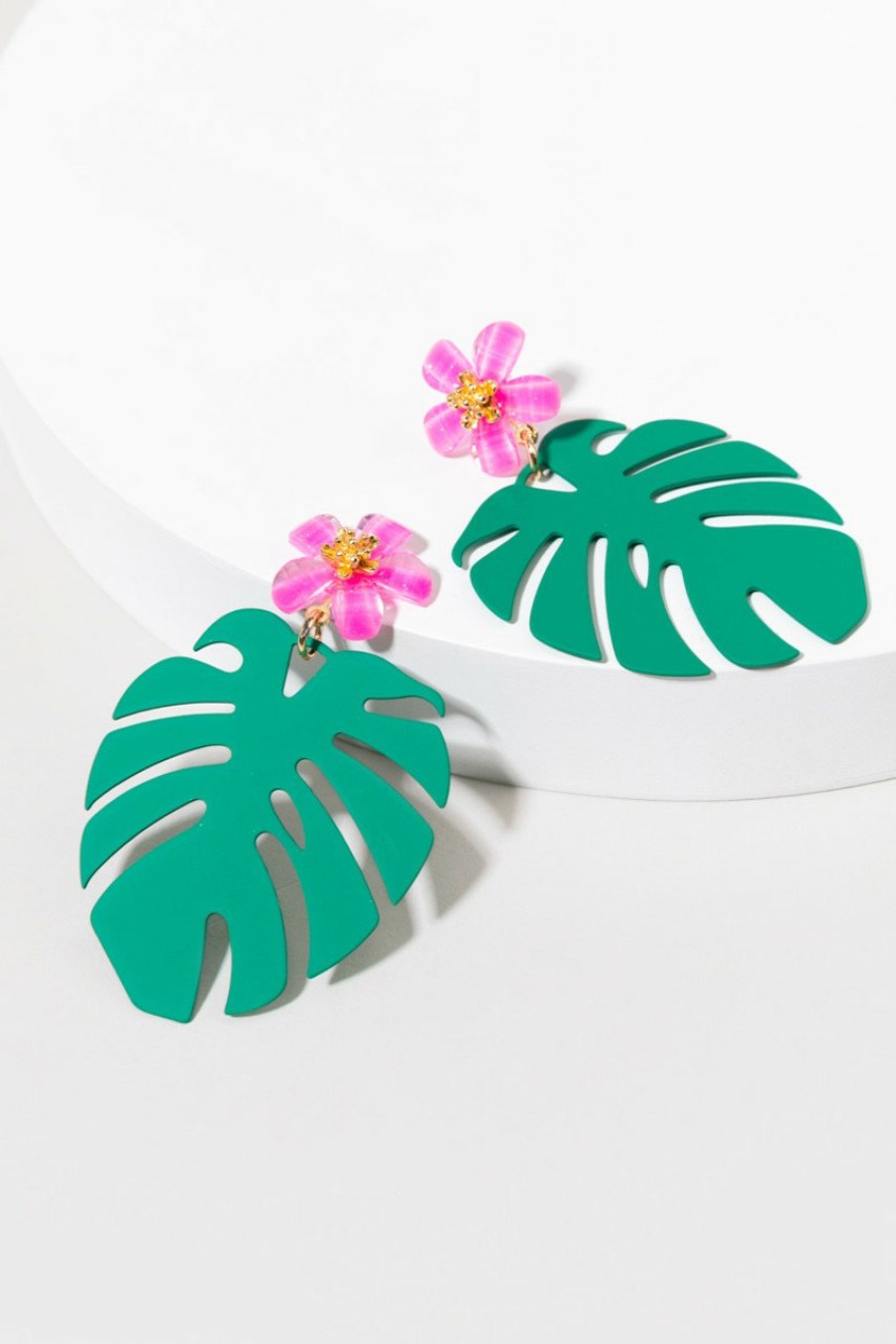 Francesca's Madeline Monstera Leaf Earrings Green Earrings