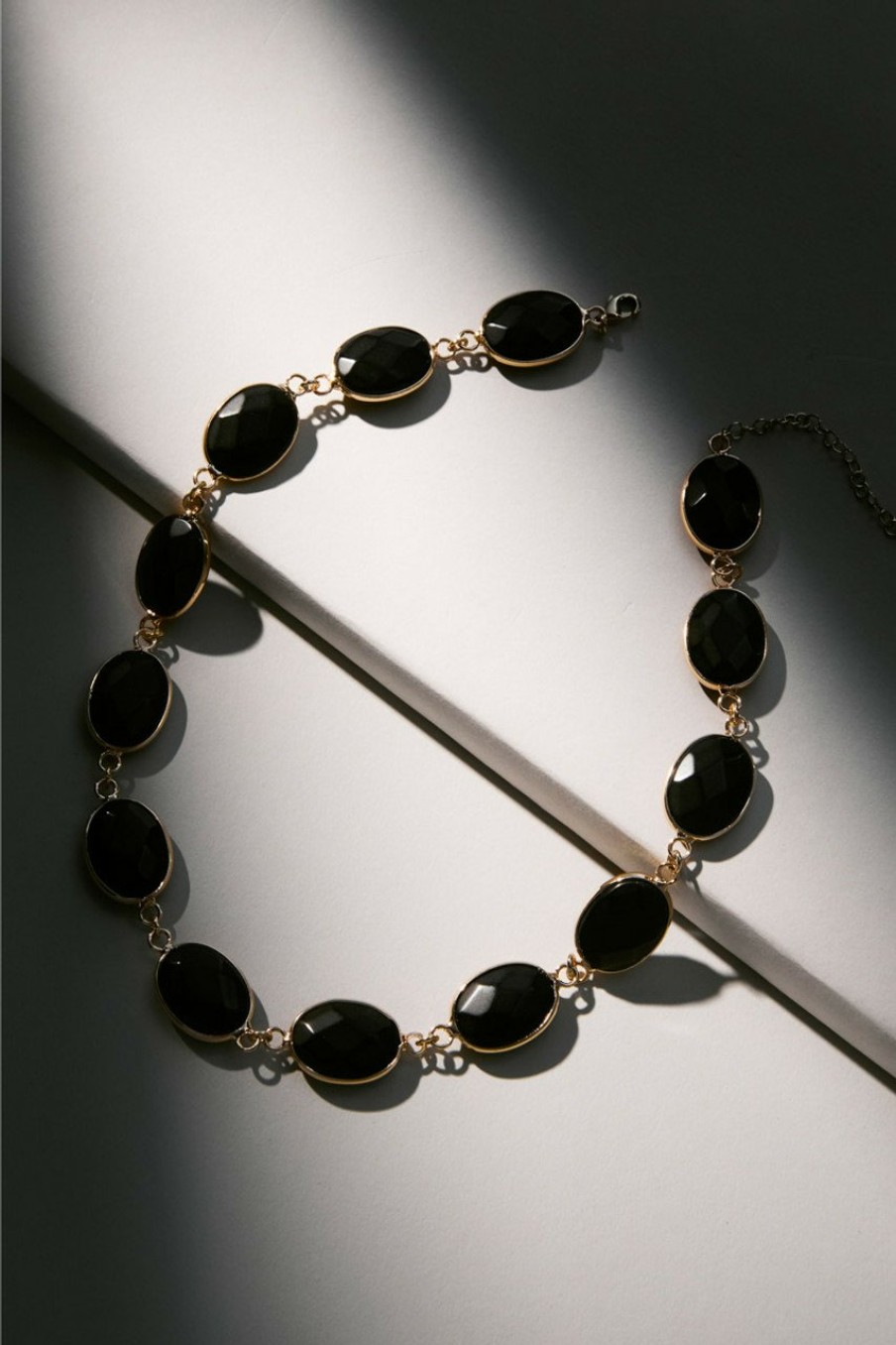 Francesca's Luxe 14K Gold Plated Faceted Onyx Necklace Black Necklaces