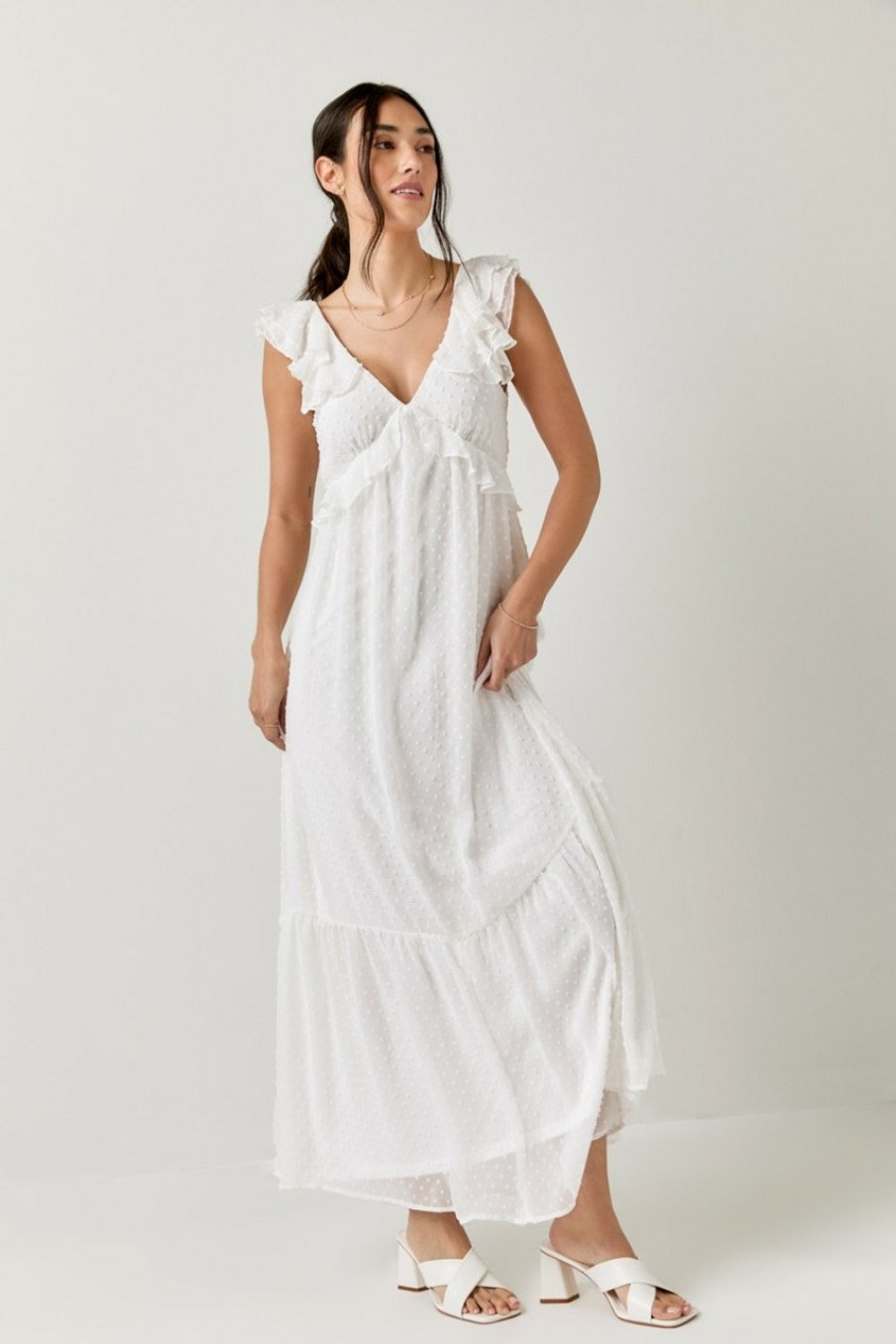 Francesca's Rosemary Ruffle Strap Clipdot Maxi Dress Dresses