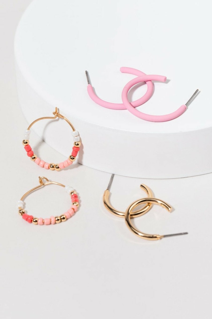 Francesca's Bekki Hoop Earrings Set Pink Earrings