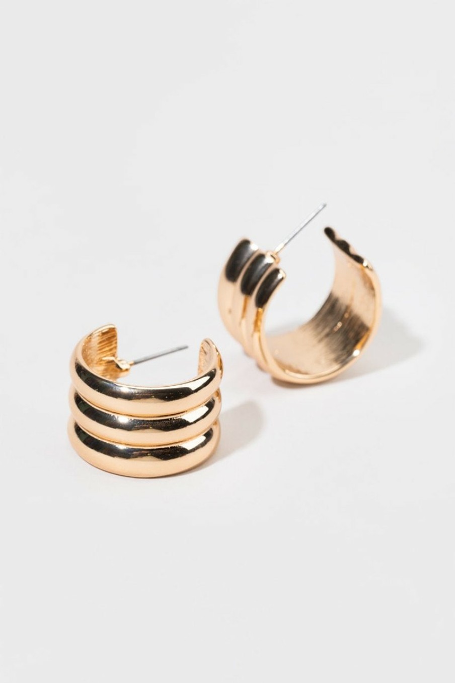 Francesca's Laurel Thick Stripe Quilted Hoop Earrings Gold Earrings